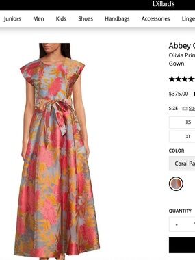 Abbey Glass Olivia Printed Round Neckline Cap Sleeve Organza A-Line Gown